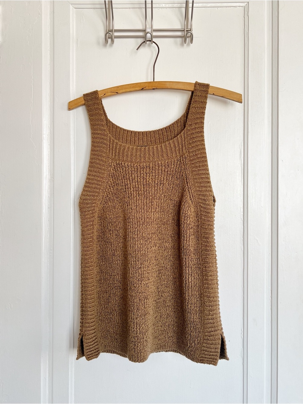J Crew • Sweater-tank in Light Pecan brown tan ribbon knit chunky square neck - Picture 2 of 9